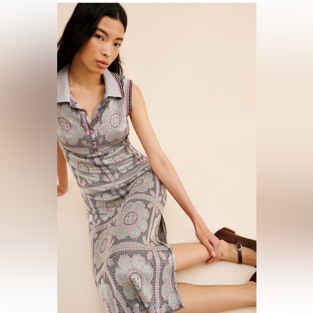 Anna Sui Opalescent Knit Polo Dress- needs repair!